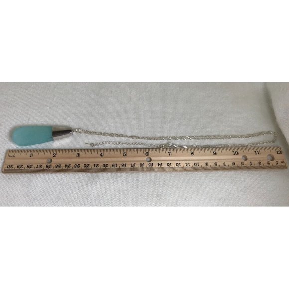 Aquamarine Stone with Silver Tone Chain and Fittings Necklace - 32" - Picture 3 of 4